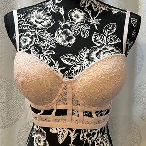 Jezebel Lace Longline Push-up Padded Bustier Corset Bra in Light Pink 36B